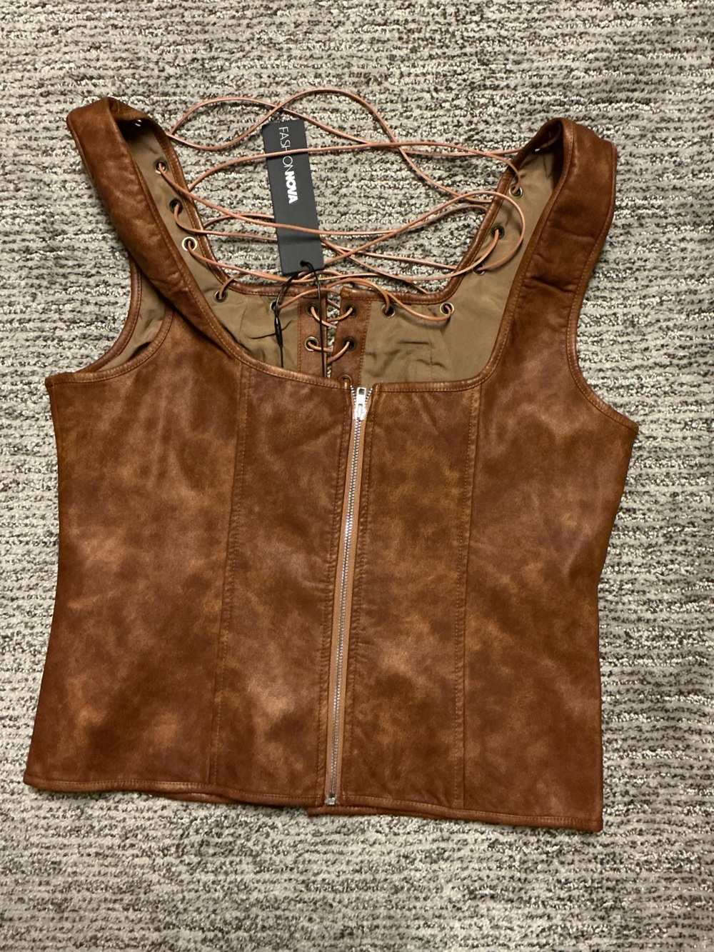 Fashion Nova Brown Faux-Leather Lace-Up Tank Top - Picture 2 of 2